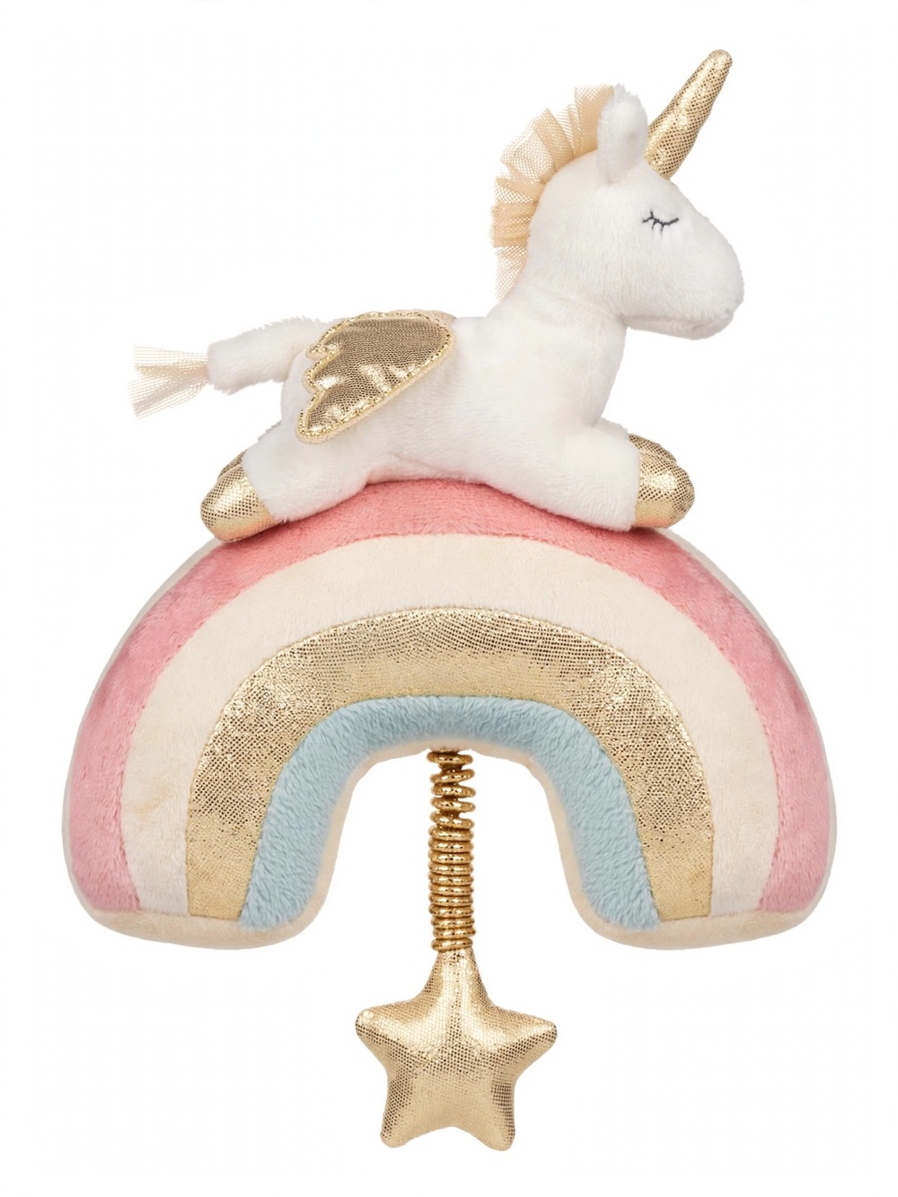 Mon Ami Unicorn Rainbow Plush Mobile Musical Hanging Gold Star Pull String